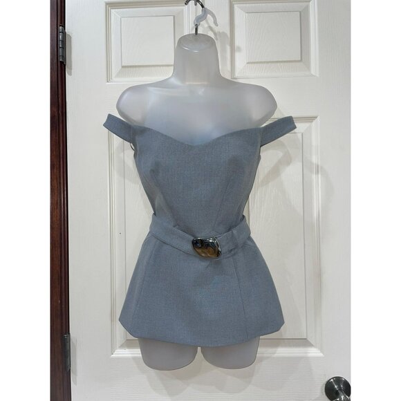 Fifi Off Shoulder Gray Top With Belt By Nicholas Size US 2/AU 6 V-Neck Peplum St - Picture 7 of 9